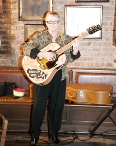 Regan McCarthy with Buddy Holly guitar at Songmasters & PJ Clarke's "True Love Ways" Event